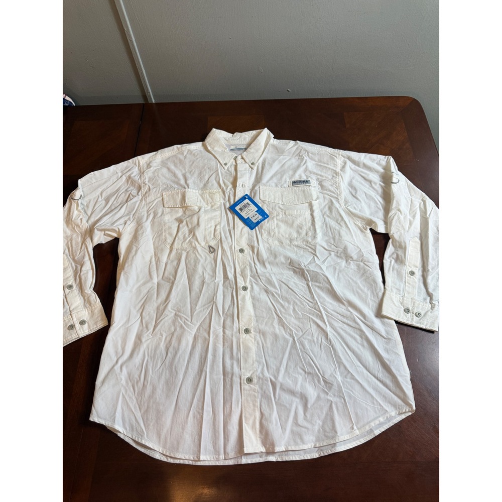 Columbia PFG Distant Water Mens Large White Long Sleeve Fishing Shirt